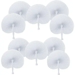 60PCS White Wedding Fans Round Folding Paper Fans Plastic Handle Pocket Fans for Wedding Celebration Birthday Favor