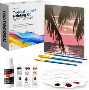DIY Tropical Sunset Acrylic Painting Kit with Video Tutorials - 9pc Art Set for Adults and Beginners