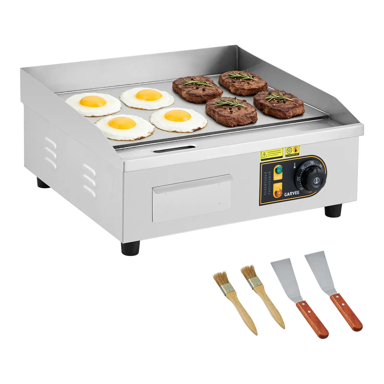 Garvee High-Power Commercial Electric Griddle 14" – 1750W Stainless Steel Flat Top Grill – Adjustable 120°F-570°F, Removable Drip Tray, Easy Clean – Professional Restaurant & Home Kitchen Equipment – US Standard 1.three m Power Cord, Fully Flat, Single
