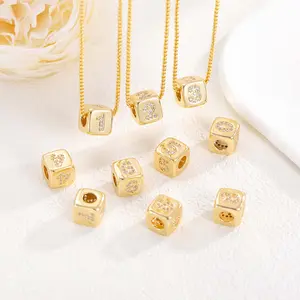 [Holiday gift Limited time event] Design sense three-dimensional square digital spacer beads square perforated beads necklace versatile fashion