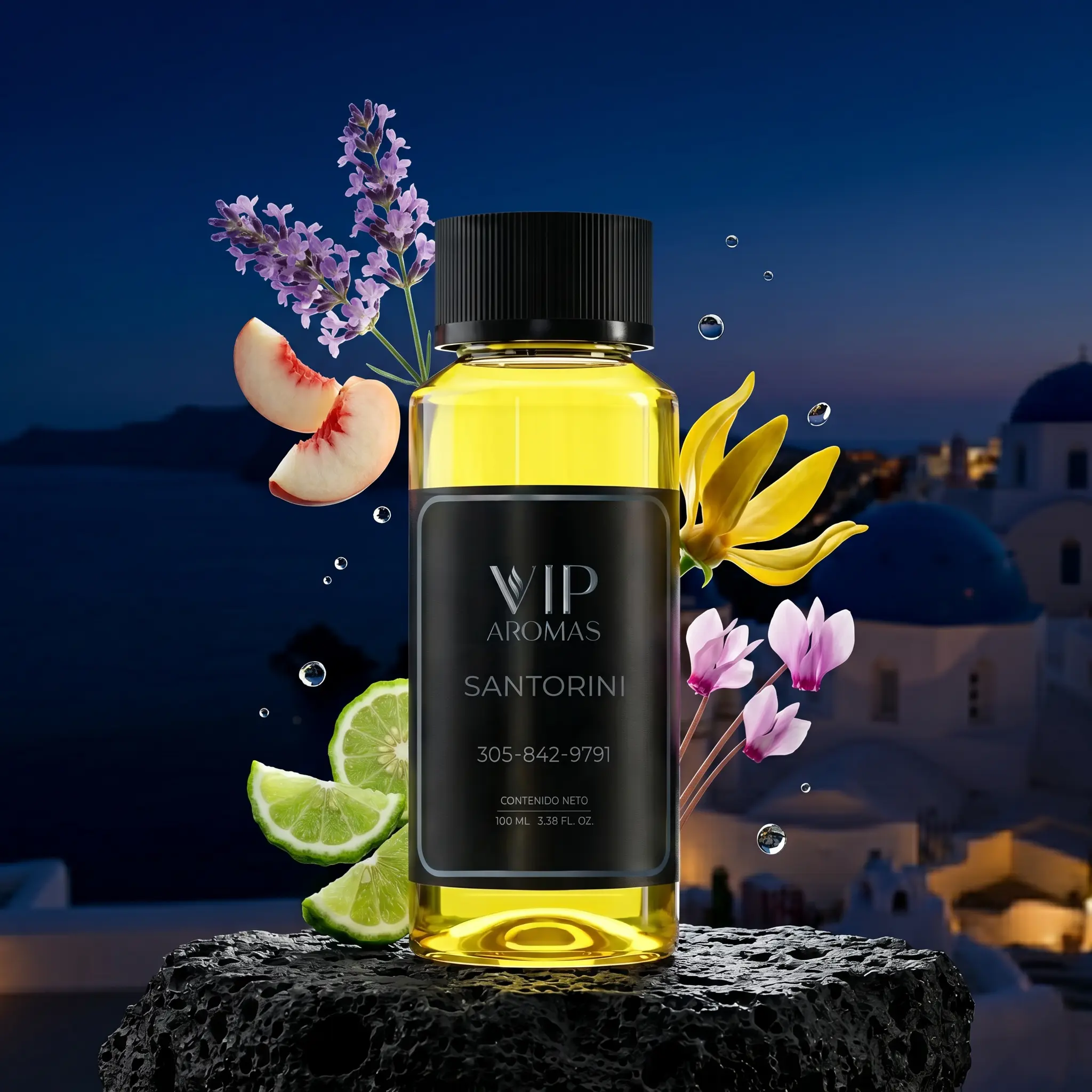 Greece-Inspired Glass Scented Diffuser with Safe-Ingredient Diffusion Oil - Greek Islands, Bergamot Peach, Lavender & Marine Notes, Fresh and Clean Scent for Living Room Decor, All-Season Calm Aroma