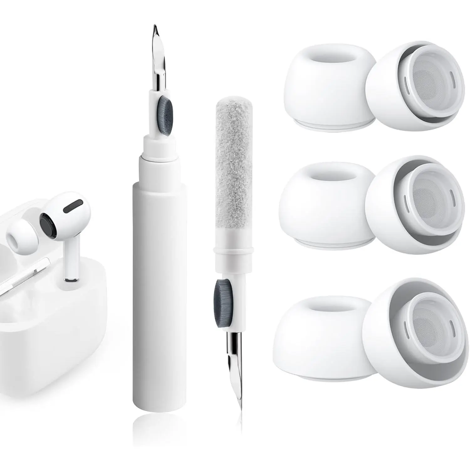 3 Pairs Lightweight Soft & Comfortable Silicone Replacement Ear Tips for Airpods Pro 1st/2nd Gen - Built-in Dust Guard Mesh, Noise Reduction Hole, Portable Storage Box, Charging Case Compatible, 1 Cleaner Kit Included