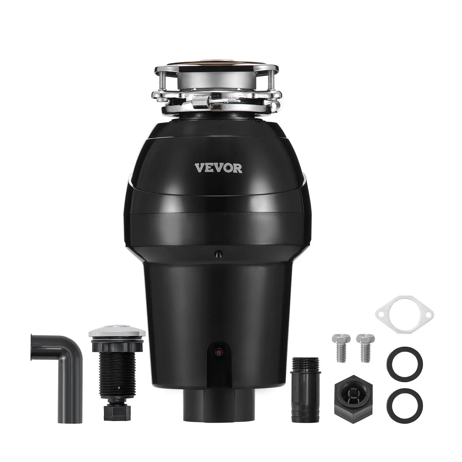 VEVOR Corded Kitchen Sink Garbage Disposal, 1.25HP 3360RPM Continuous Feed Food Waste Disposer with DC Motor, ABS Shell, Sound Proofed Low-Noise Reduction, 3-Bolt Mount Grinding System, Splash Guards & Manual Reset Button