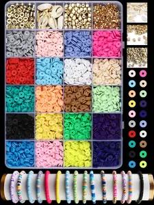 2400pcs Soft Clay Beads Bracelet Making Kit, Friendship Bracelet Set, Flat Beads for Jewelry DIY, Necklace Handmade Gift