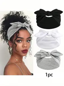 Oversized Rabbit Ear Hair Tie with Elastic,Boho Style Extra Wide Cute Rabbit Ear Knotted Headwraps,Elastic Solid Bow Hairbands For Women, Suitable For Fitness/Yoga/Sports/Outdoor, All-Season Sweatband Daily Headband for Women