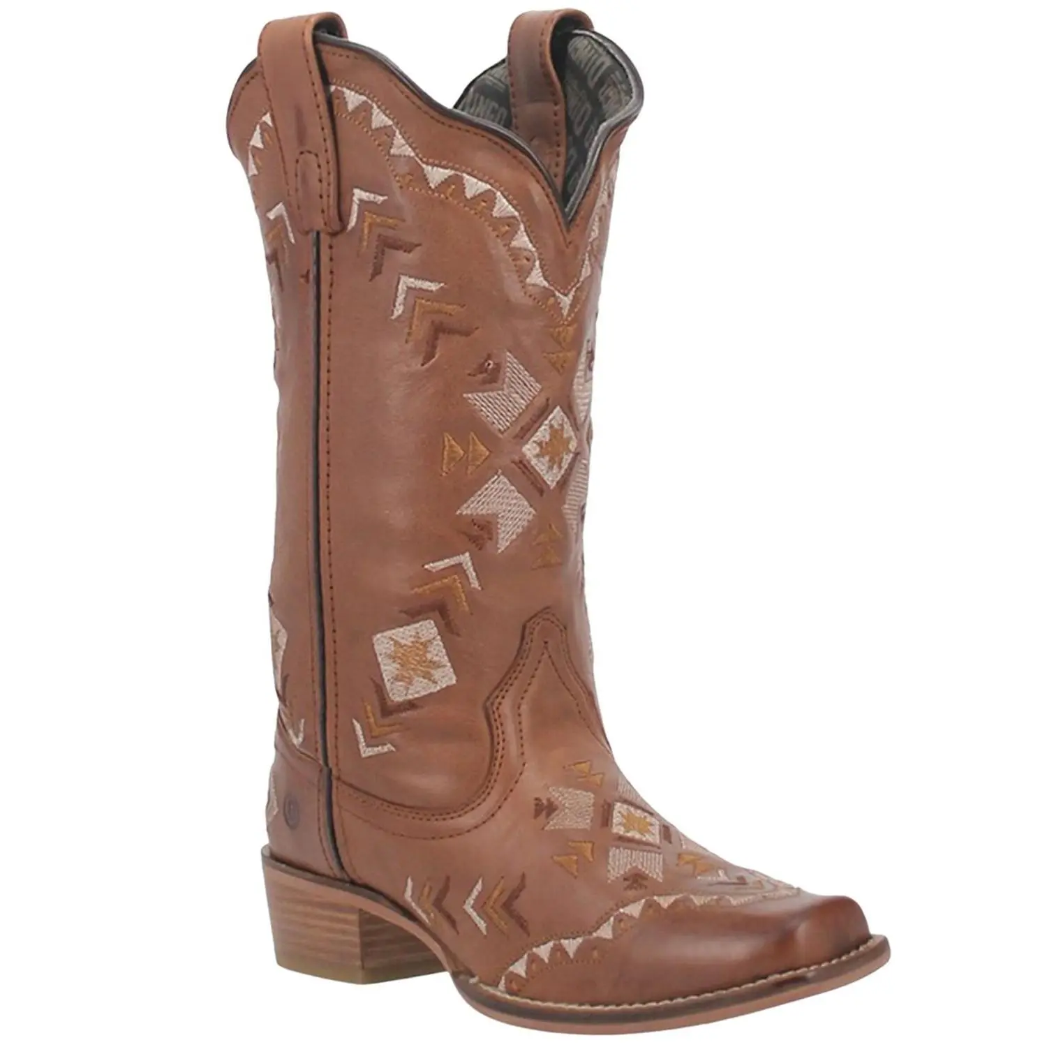 Dingo Women's Mesa Southwestern Embroidered Leather Western Boot Square Toe - Di 725-Tan