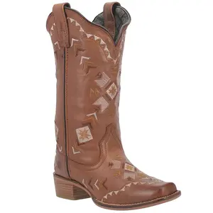 Dingo Women's Mesa Southwestern Embroidered Leather Western Boot Square Toe - Di 725-Tan