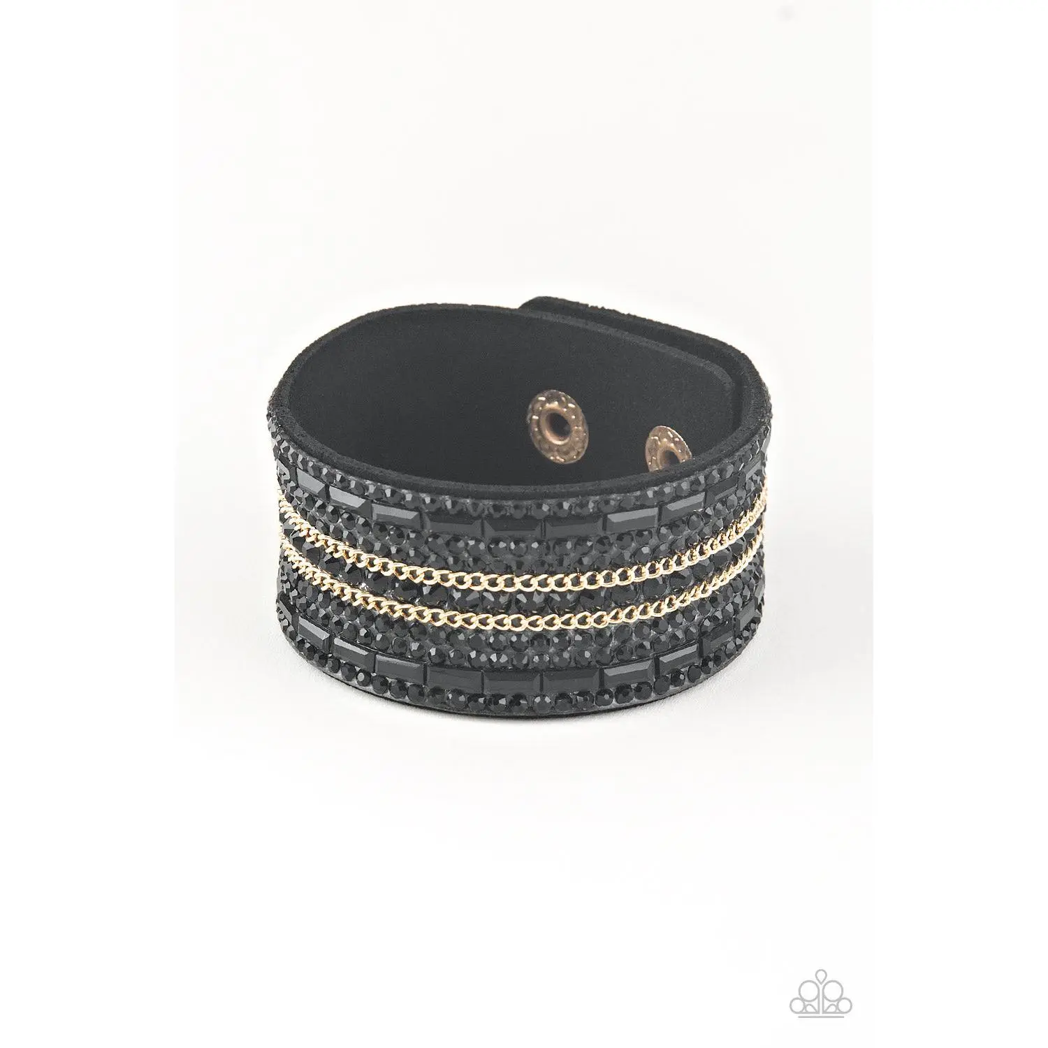 Rebel Radiance - Black Rhinestone Gold Chain Suede Wrap Bracelet - Paparazzi