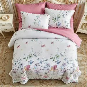 Plant Floral Print Bedding Set 2/3 Count  (1 Duvet Cover + 1/2 Pillowcases), Natural Style Bedroom Decor, All Seasons, 9 Sizes, Gift Ready