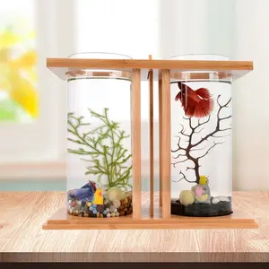 Desktop Mini Fish Tank Creative Bamboo Wood Ecological Fish Tank Double-layer Glass DIY Fish Tank Aquarium