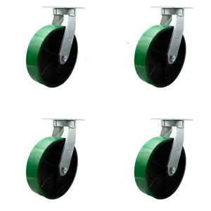 212 MAIN SCC-KP92S1230-PUR-GB-BSL-4 12 in. Extra Heavy Duty Swivel Top Plate Caster Set with Swivel Lock, Green Polyurethane on Cast Iron Wheels - Set of 4