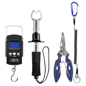 4-Piece Fishing Tool Set, Includes Handheld Electronic Fish Scale, Durable Heavy Duty Fishing Pliers with Lanyard, Fly Fishing Lip Gripper