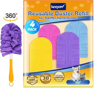 Reusable Duster Refills 4 Pack, Compatible with Swiffer Hand Duster, 360° Heavy Duty Fleece Dusting Refills for Cleaning Ceiling Fans, Blinds, Furniture & Home (Handle Not Included)