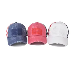 Vintage America 250 Patriotic Ponytail Baseball Cap for Women USA Flag Embroidered Criss Cross High Ponytail Trucker Hat Adjustable Mesh Snapback 4th of July Memorial Day Gift Summer Western Mom Hat