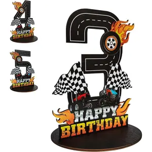 3rd Birthday Truck Number Sign Centerpiece Wooden Decoration Photo Props for Birthday Party Decorations