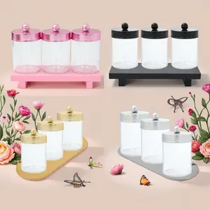 Cotton Swab Holder Bathroom Organizer, Round Transparent Acrylic Pharmacy Jar with Lid, Cotton Swab Box and Tray for Bathroom Storage, Clear Storage Jar