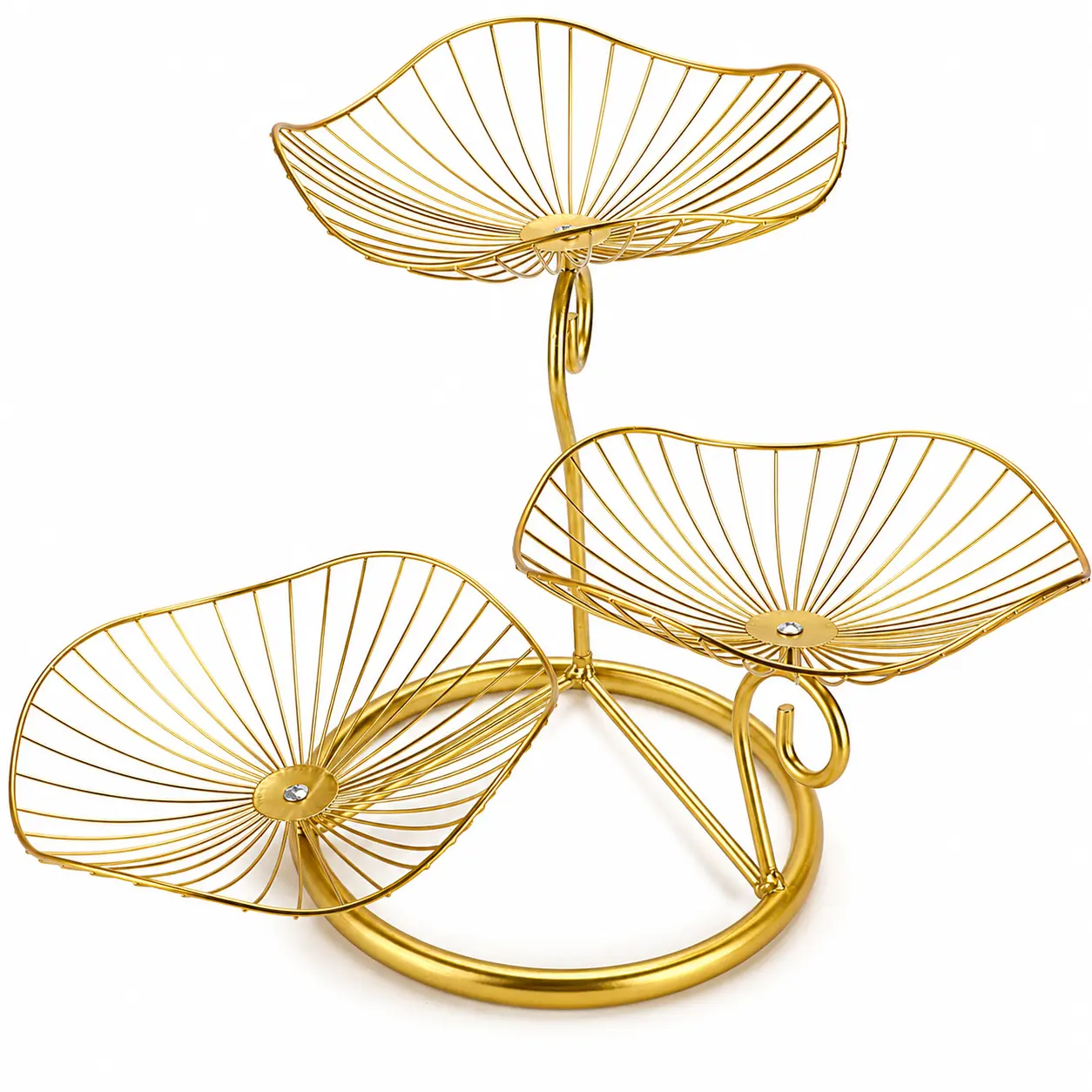 3-tier foldable fruit and vegetable basket, detachable gold wire countertop organizer, multi-purpose storage stand for fruit, snacks, onions, potatoes, kitchen, picnics, family gatherings & outdoor entertaining
