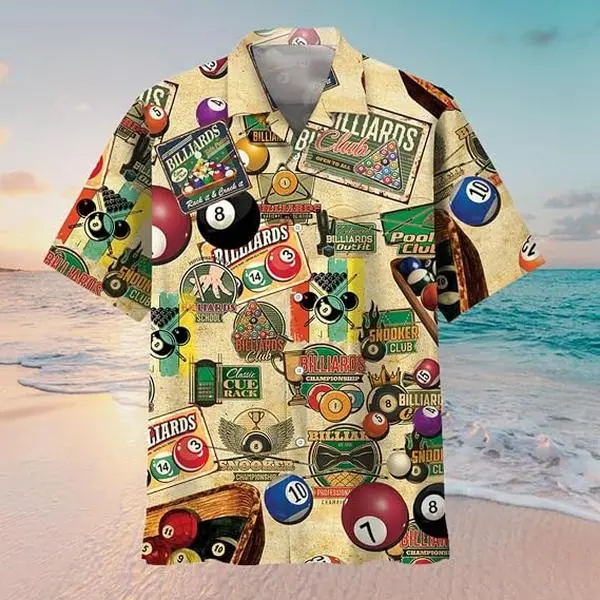 Billiard Times Hawaiian Shirt for Men - Aloha Billiard Lovers Button Down Mens Hawaiian Shirts Short Sleeve