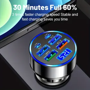 6-EN-1 car charger with fast loading, with LED display, USB dual PD QC3.0 USB adapter, connector, universal compatibility, compatibility, car intake mode, operating voltage 36V, multiple device loads without battery