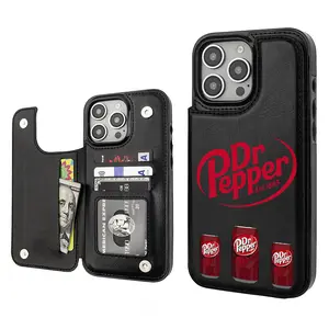 Dr Pepper Energy Drink Lover Strawberry Jurassic Dinosaur Card Holder Wallet Aesthetic Pattern Black Casing For iphone 16 15 14 13 12 PRO PLUS MAX PU Leather Stylish Gift Shockproof Protection Anti-Drop Protective Protector Phone Cases Shell Cover