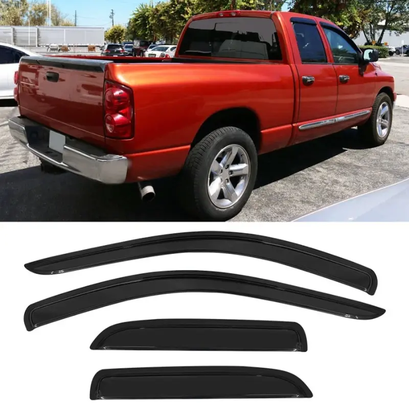 4PCS Factory-Fit Side Window Visors Set for Dodge Ram - Automotive Exterior Vent Shade Deflectors, Durable All-Weather Accessories, Sun Protection, Rain Defense, Blocks Light Rain from Entering Cabin, Easy Install