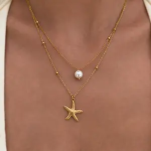 EVRY JEWELS Gold or Silver Plated Women's Mermaid Mood Necklace 2 Piece Set