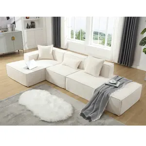 Niccae Modular combination living room sofa set, modern minimalist sofa, free installation sofa, L-shaped, Italian minimalist tofu block sofa, Left-Hand Facing,Terrycloth fabric , Beige