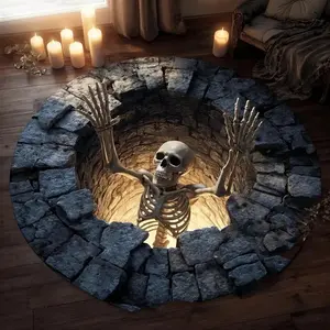 Skeleton Illusion Round Rug Spooky Optical Floor Carpet Fun Gothic Home Decor Gift for Living Room Horror Door Mat Rug Outdoor Rug Bedroom Rug