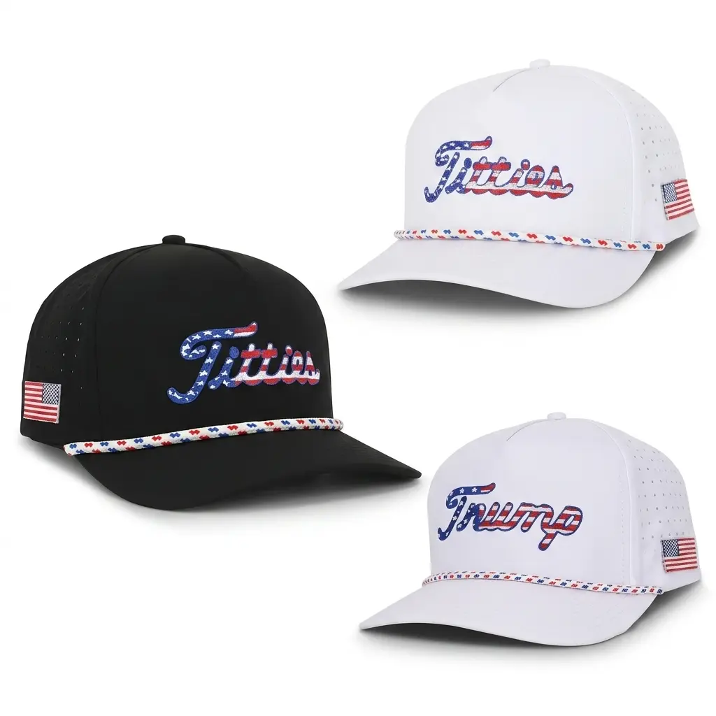 Patriot Performance Golf Hat Collection | Titties & Trump USA Edition | Premium Waterproof Rope Golf Caps | Limited Edition 3-Pack Golf Lifestyle Collection