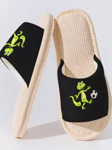 Cartoon Gecko Soccer Play Cute 1 Pair Breathable Linen Slippers, Non-slip Casual Lightweight All Season Home Shoes for Women Men Family Guest Daily Wear