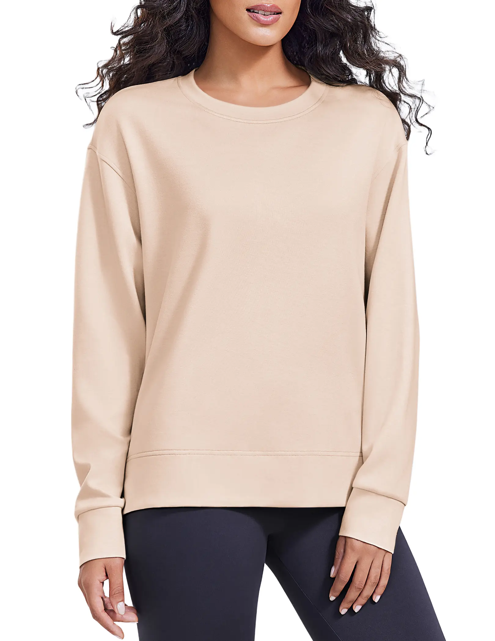 PINSPARK Soft Crewneck Sweatshirt for Women Long Sleeve Lightweight Pullover Yoga Casual Sweatshirts Fall Fashion 2025 summerwins