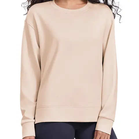 Pinspark Women's Cozy Soft Rayon Blend Fabric Crew Pullover Sweatshirt - Long Sleeve Round Neck Lightweight Draped Hip Length Casual Athleisure Top with Side Splits, Layering Wardrobe Staple