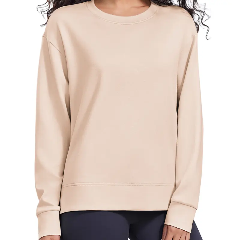 Pinspark Women's Cozy Soft Rayon Blend Fabric Crew Pullover Sweatshirt - Long Sleeve Round Neck Lightweight Draped Hip Length Casual Athleisure Top with Side Splits, Layering Wardrobe Staple