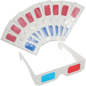 10 Pairs  Paper Glasses, Red and Cyan Lens in White Frame Anaglyph Cardboard for Movies - Folded in Protective Sleeve