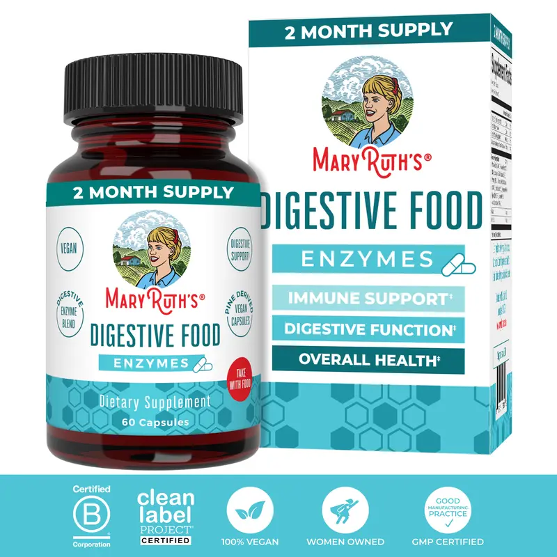 MaryRuth's Digestive Food Enzymes Capsules - Gut Health - Digestion & Immune Support - Vegan - 60 Servings