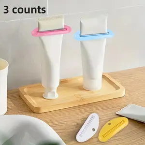 3 Piece Manual Toothpaste Squeezer Set, Toothpaste Dispenser, Multi-Functional Tube Clip, Easy Dispensing, Plastic Lotion and Cream Squeeze Tool, Bathroom Accessories