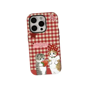 Cute Strawberry Cat Phone Case Funny Kitty Aesthetic Animal Lover Gift Magnetic Tough Trendy Protective Durable Stylish Cover For Iphone