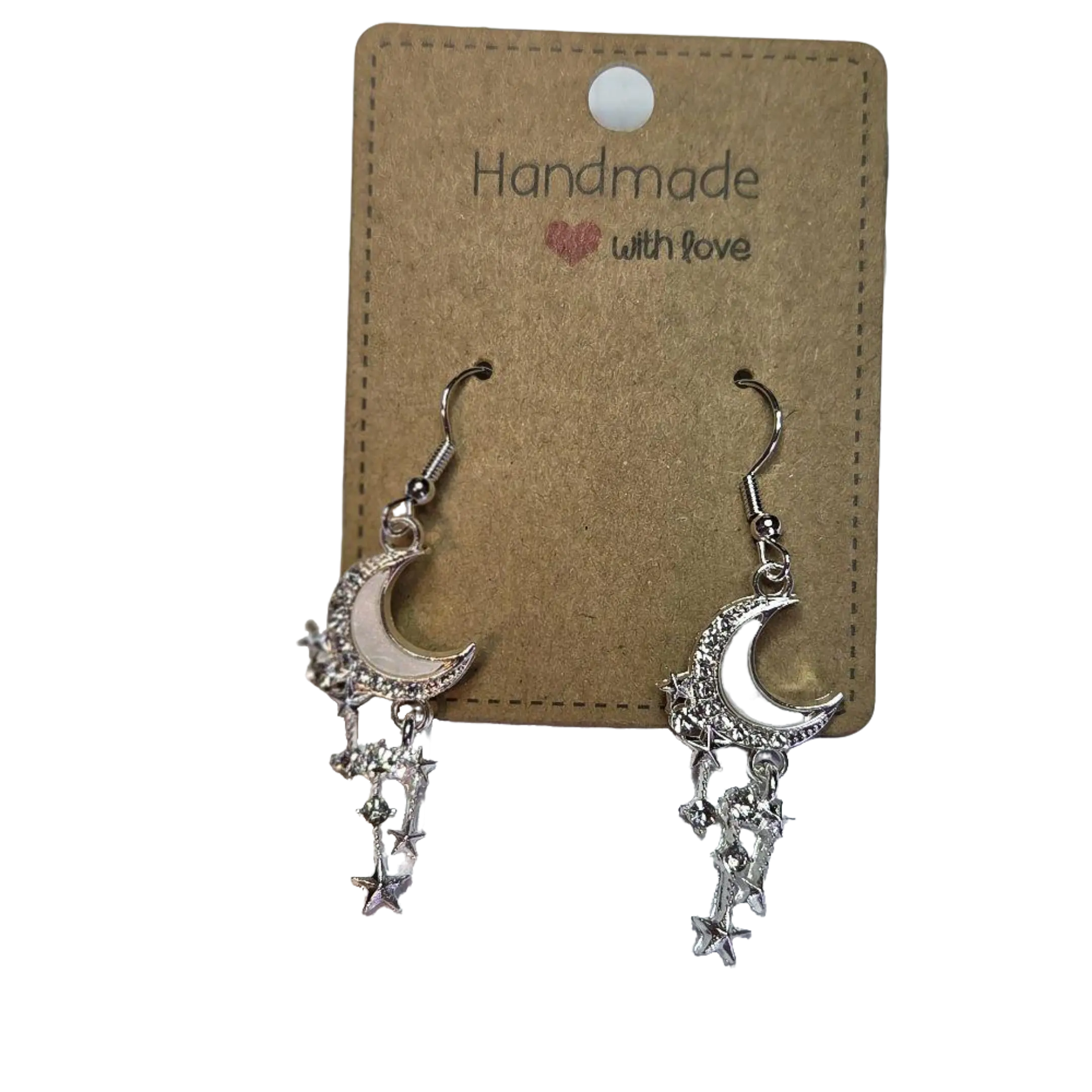 Handcrafted Silver-Tone Crescent Moon & Star Dangle Earrings for Women - Celestial Costume Jewelry, Unique Elegant Design, Ideal for Casual & Formal Occasions, Women's Fashion Accessories, Jewelry For Women, Accessories For Women