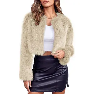 Women's Fashion Cropped Faux Fur Jacket Long Sleeve Open Front Cardigan Casual Fluffy Parka Shaggy Short Coat