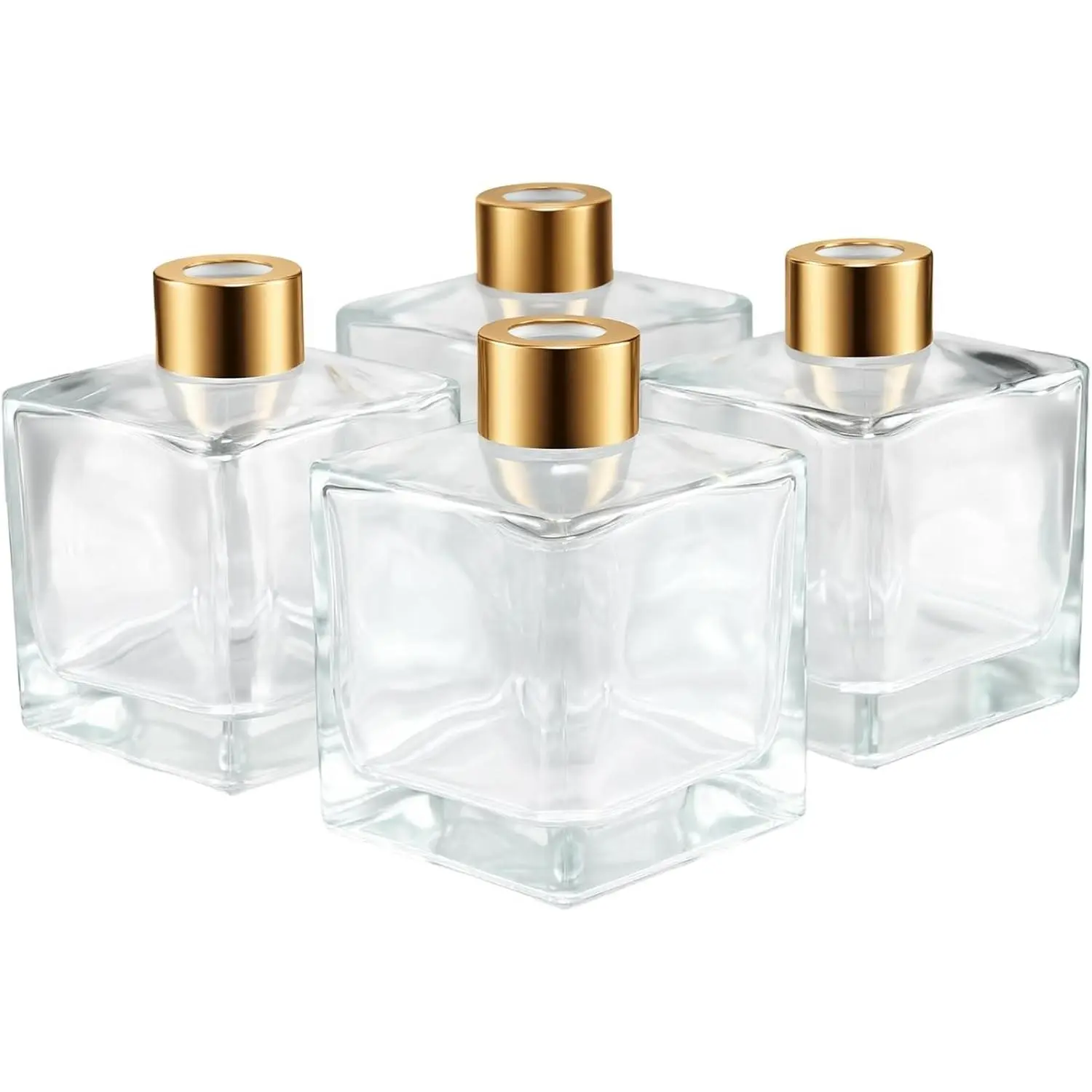 Glass Diffuser Bottles with Gold Caps, Set of 4 3.7" High 200ml 6.7 fl oz Fragrance Accessories for DIY Replacement Reed Diffuser Sets