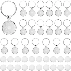 20 Sets  Pendant Tray 20mm/0.79" Round Trays  Alloy Cabochon  Blanks with Keyring DIY Keyring Making kit for Photo  Personalized Crafting
