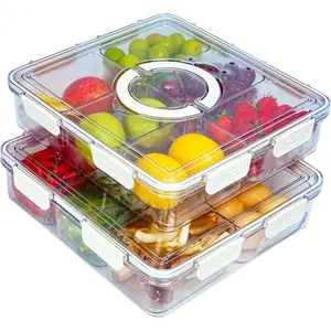 1/2pcs, Upgraded Extra Large Refrigerator Fruit Storage Containers - Portable Picnic Party Snack Box Vegetable Tray - Divided Tray With Lid And Two Handles - Berry Candy Food Snack Storage Travel