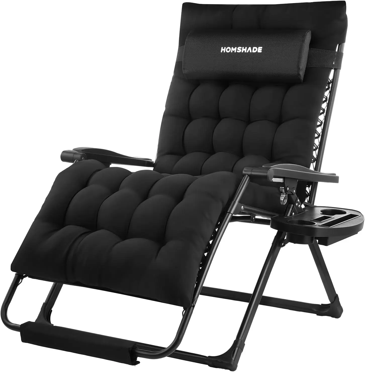 33In XXL Adjustable Outdoor Lounger - Oversized Reclining Lawn Chair with Removable Cushion, Headrest, Footrest, 500LBS Capacity for Patio, Camping, Father's Day Gift (Black)