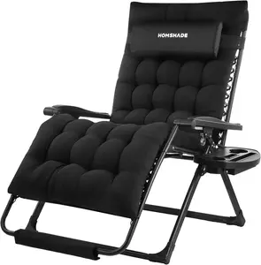 Oversized Zero Gravity Chair, 33In XXL Outdoor Recliner Chair w/Removable Cushion&Headrest, Reclining Patio Chairs for Indoor, Camping Lounge Tanning Chair with Footrest, Support 500LBS, Black sillas para la playa,Summervibes