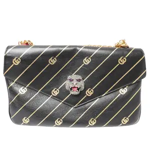 Pre-owned GUCCI leather Crossbody Bags Calfskin Diagonal GG Medium Thiara Double Envelope Shoulder Bag Black Red