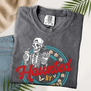 Comfort Colors Haunted by 6 7 T-shirt, Funny Halloween Shirts, 67 Meme Shirt, Six Seven Viral Meme Tee, Skeleton Halloween