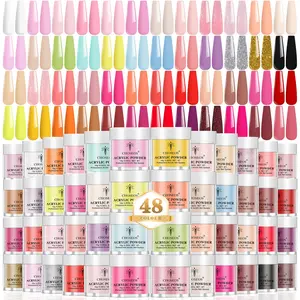 48 Color Acrylic Powder Set, 48pcs/set Professional Nail Art Powder Kit, Nail Art & Nail Polish Kit for Home & Salon Use, Acrylic Nails Kit