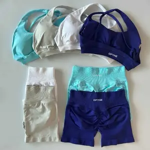 (High-end original single with original label)DFYNE Impact Set – Seamless One-Shoulder Sports Bra & High-Waisted Scrunch Shorts for Women, No Front Seam Workout Fit
