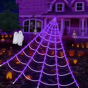 5m 250led Spider Web Light, 8 Modes Flashing with Remote Control, Battery Powered, Halloween Decor, Gothic Style, Indoor Outdoor