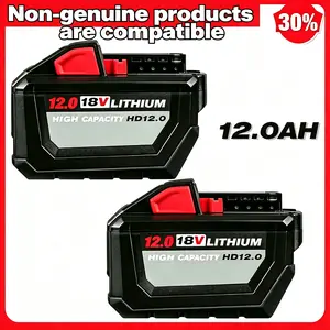 12.0Ah Replacement  for Milwaukee 18V M18 Lithium-Ion Battery, Compatible with 48-11-1850/1860/1880, High Capacity Extended Runtime Battery Pack with LED Indicator & Protection System, 2-Pack